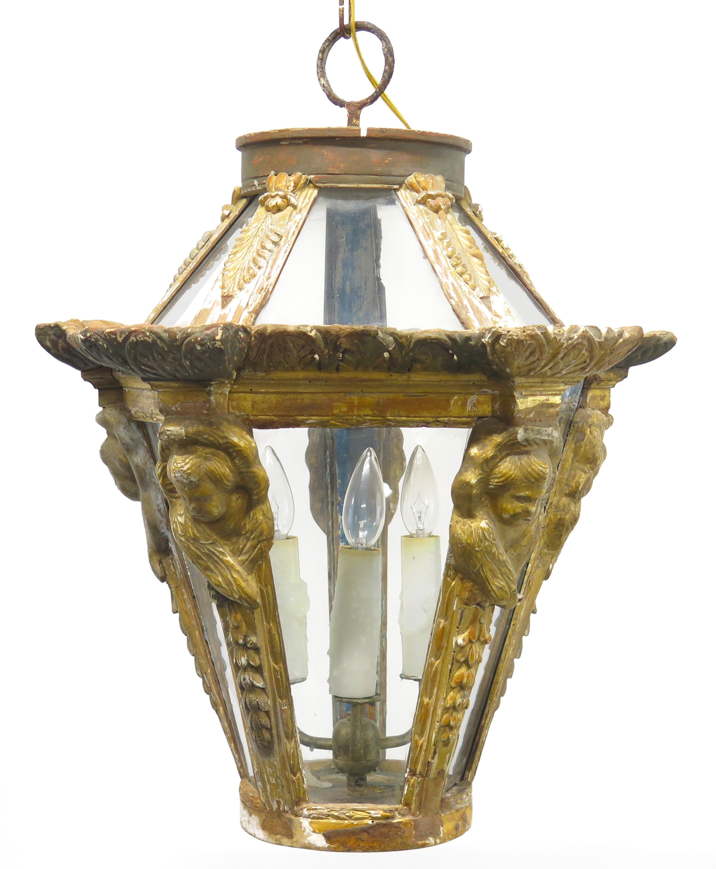 An Italian Gilt Wood Three Light Lantern