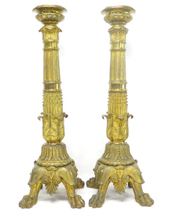 A Pair of Large, Impressive Mid-19th Century Gilt Bronze Torchieres