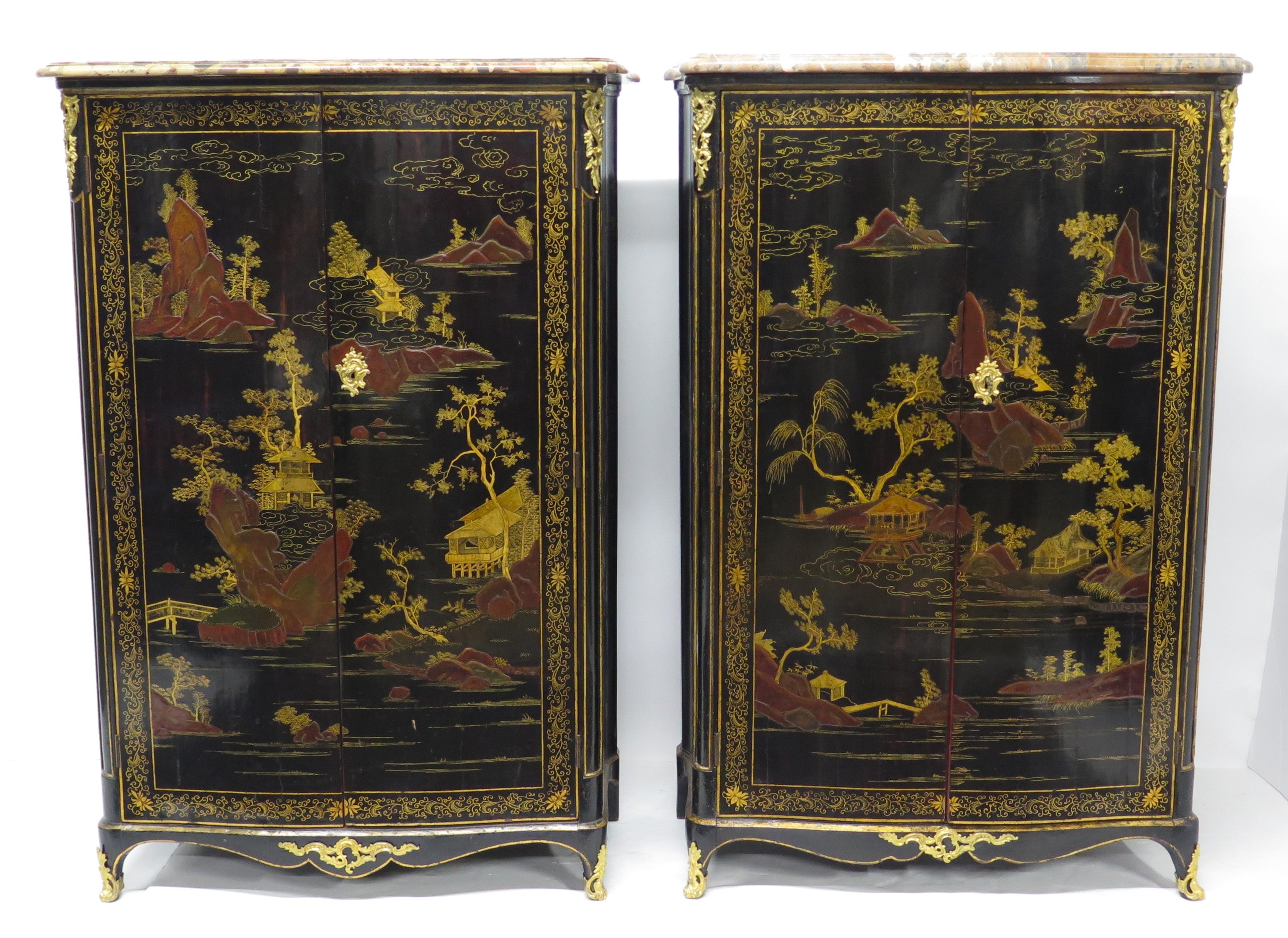 Pair of Louis XV Ormolu-Mounted Black Lacquer Cabinets by Jacques Dubois, Circa 1750