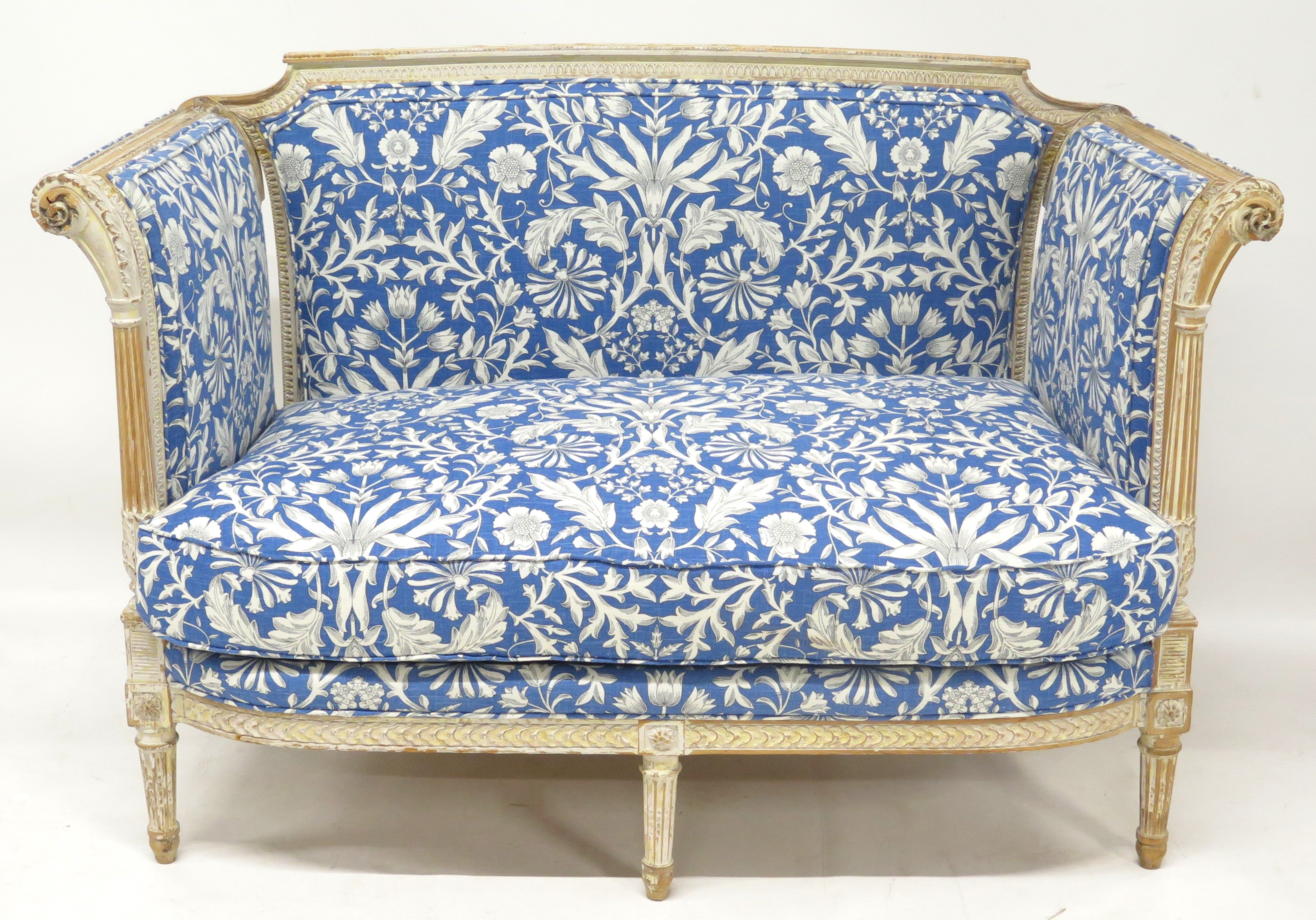 Directoire-Style Sofa with Carved and Painted Frame