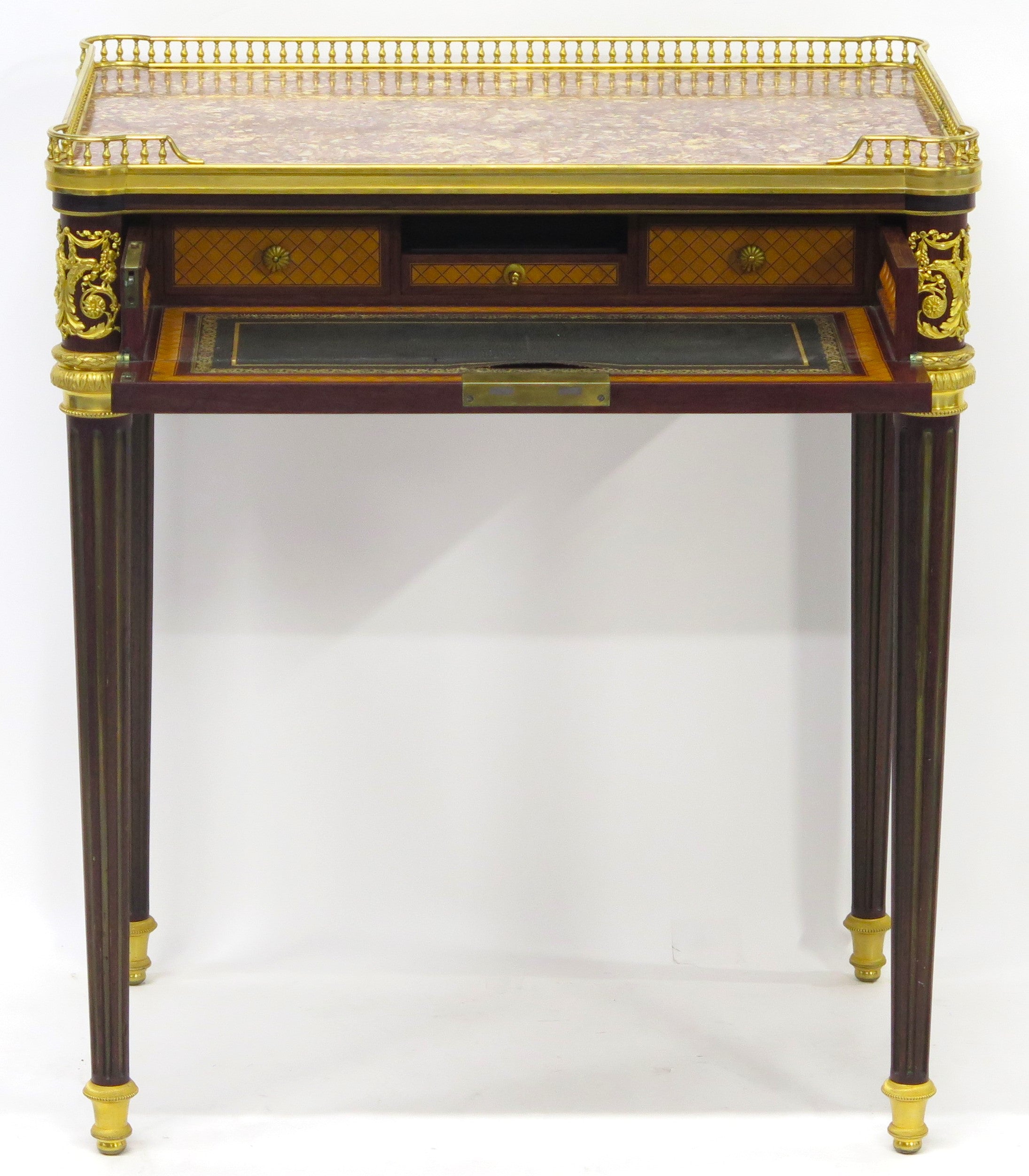 A Very Fine French 19th Century Ormolu-mounted Mahogany and kingwood Table à écrire ( Writing Table ) in the Louis XVI Style
