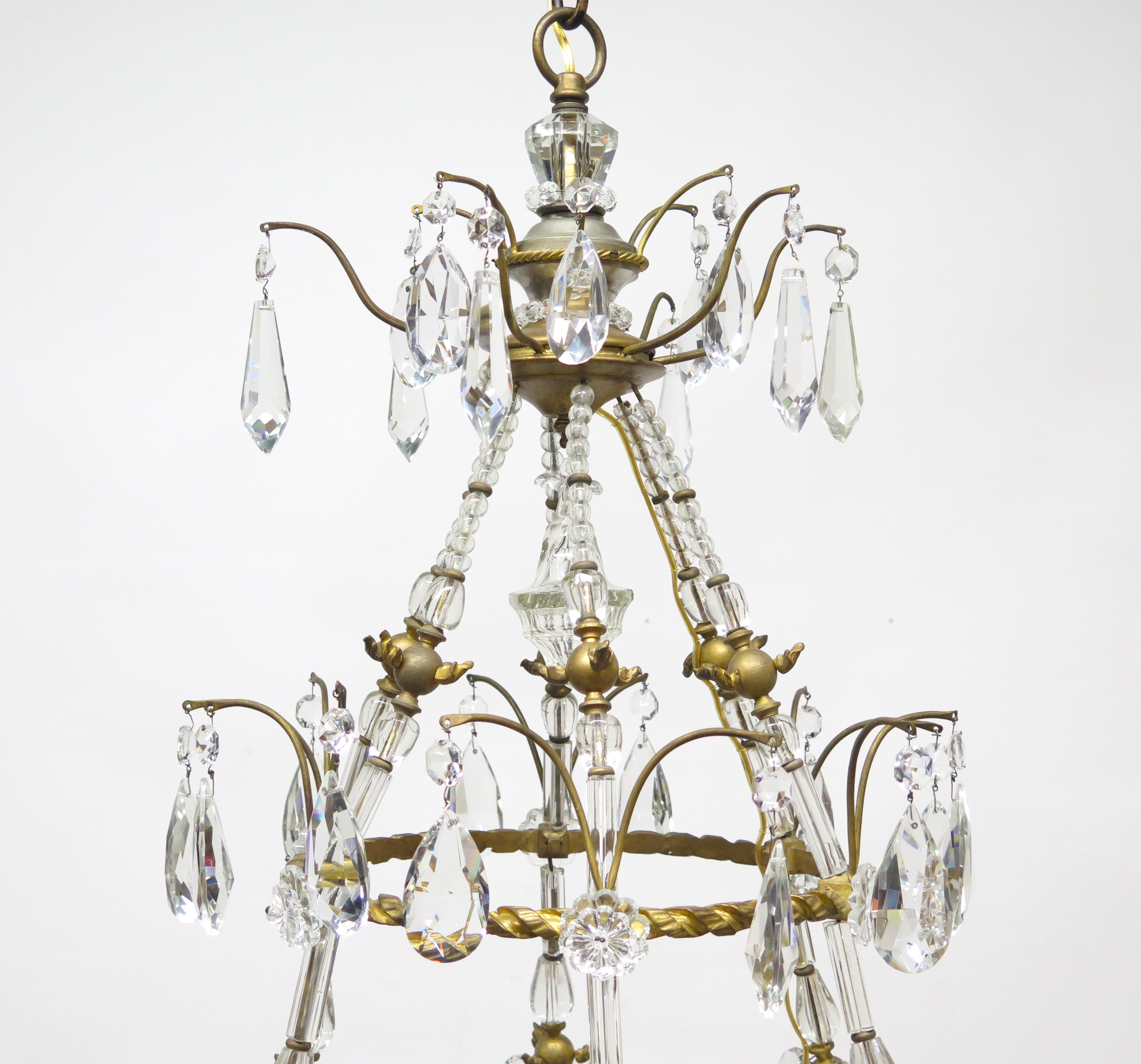 19th Century French Gilt Bronze and Crystal Basket  Shaped Chandelier