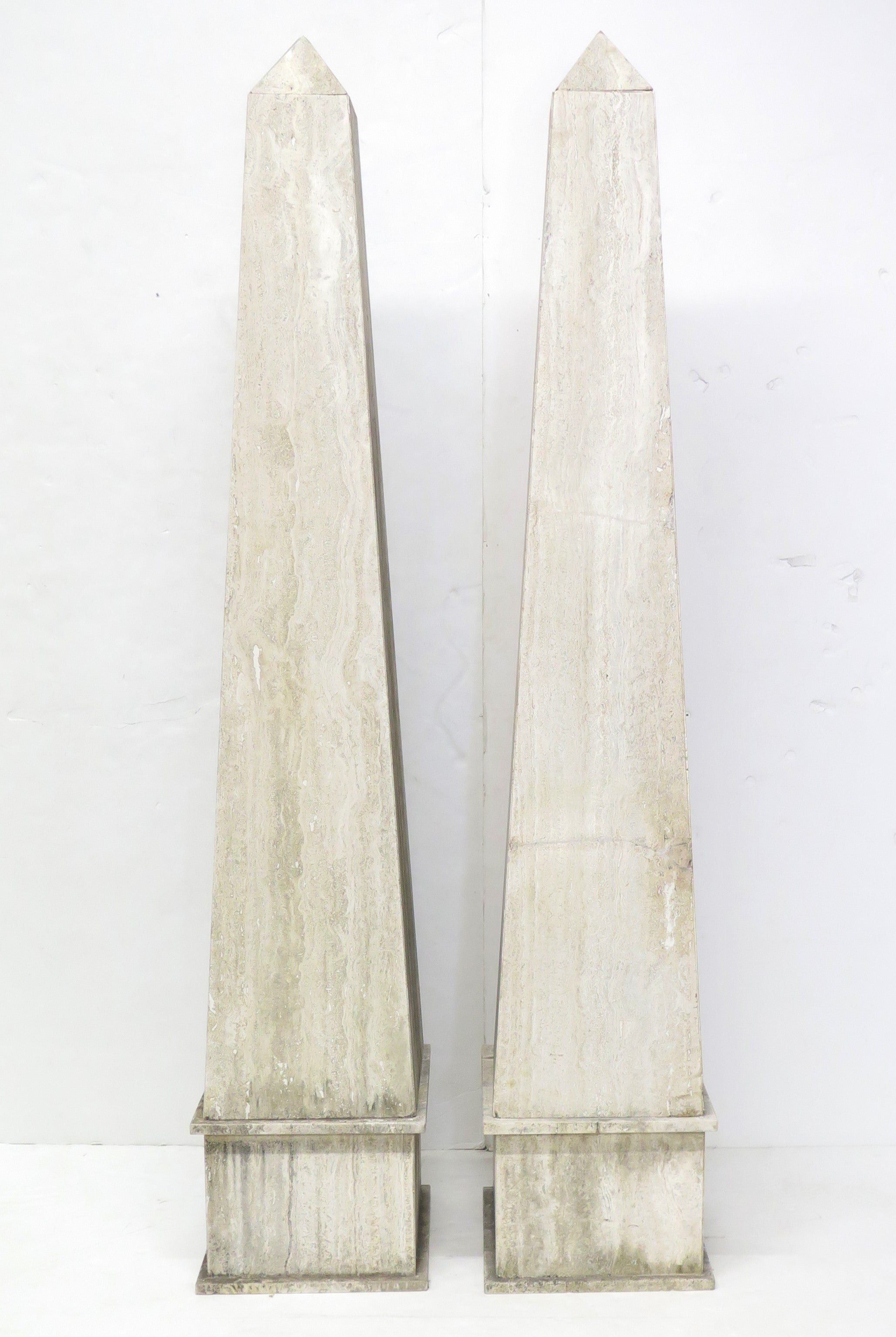 A Pair of Italian Travertine Obelisks