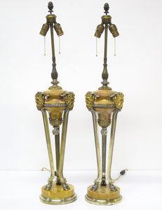 Pair of French Louis Philippe Siena Marble and Gilt Bronze Table Lamps
