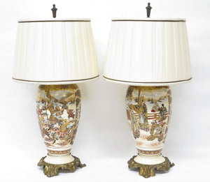 Pair of Satsuma Vases on later Bronze Bases as Lamps