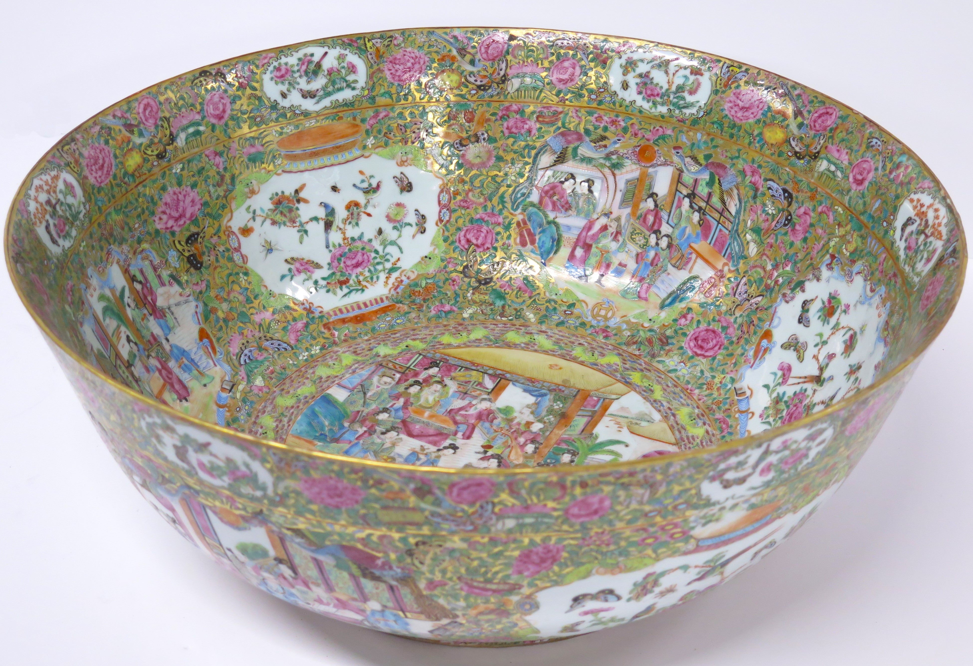 A Monumental (23.25" Diameter) Chinese Export Rose Medallion Punch Bowl