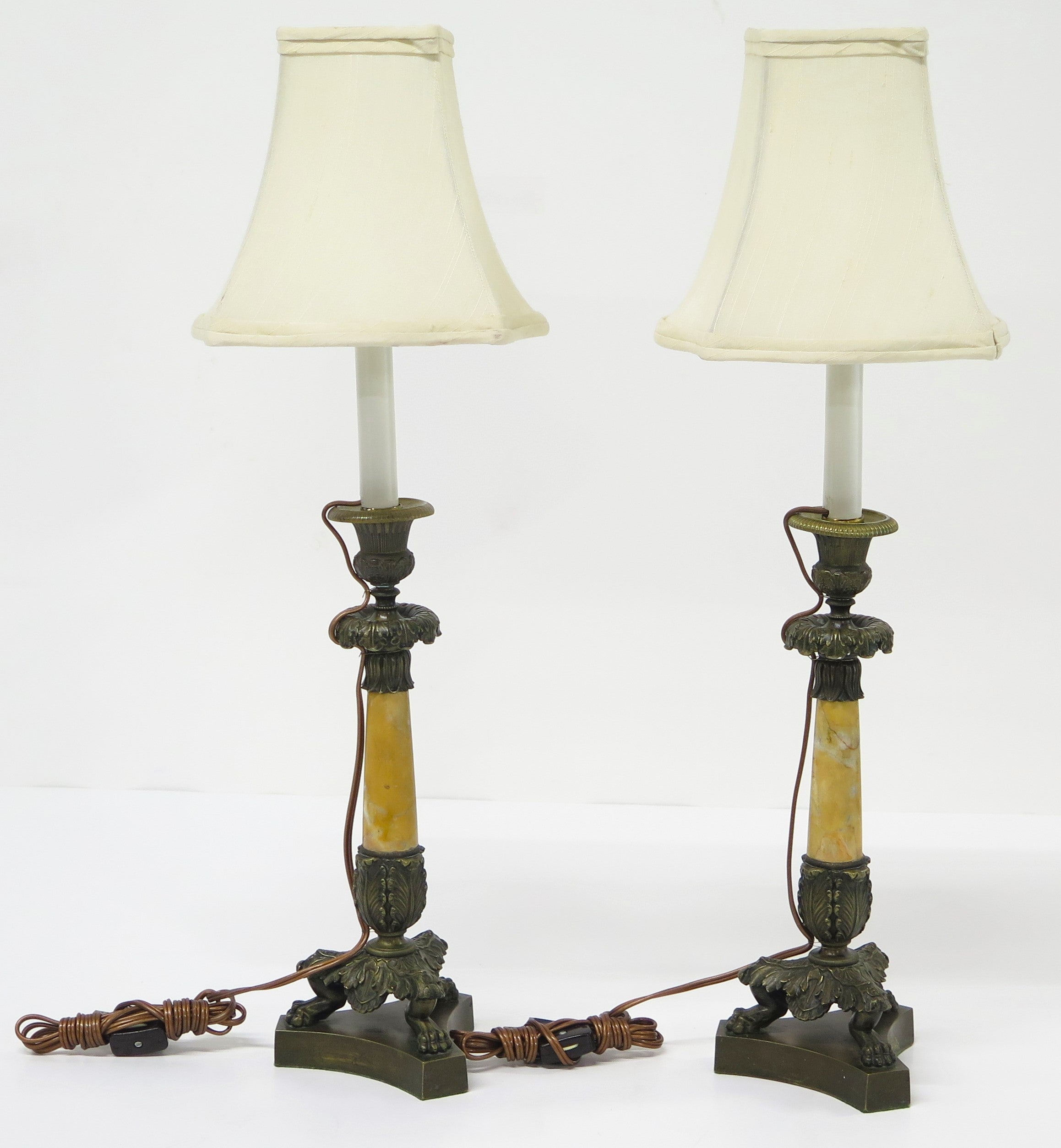Pair of Charles X Patinated Bronze Lamps