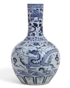 Large Chinese Blue and White Glazed Porcelain Tianquiping Vase