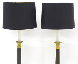 Pair of Charles X Bronze Doré and Patinated Bronze Candlesticks as Custom Lamps