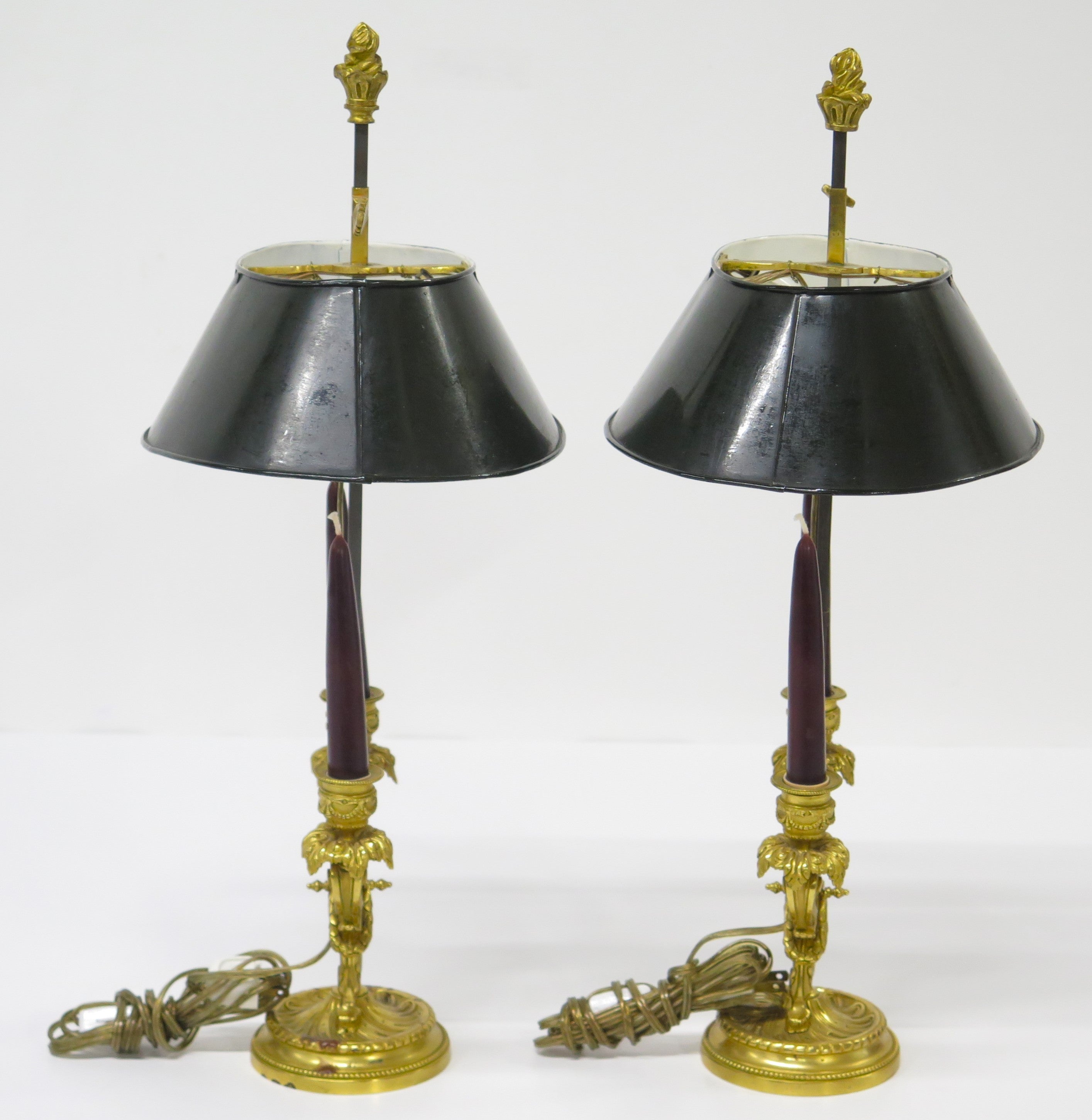A Pair of Louis XV Style Ormolu Two-Light Bouillotte Lamps