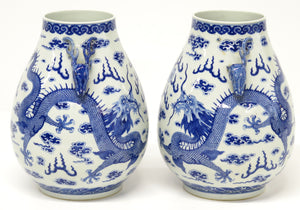 A Pair of Chinese Blue and White Gu form Vases