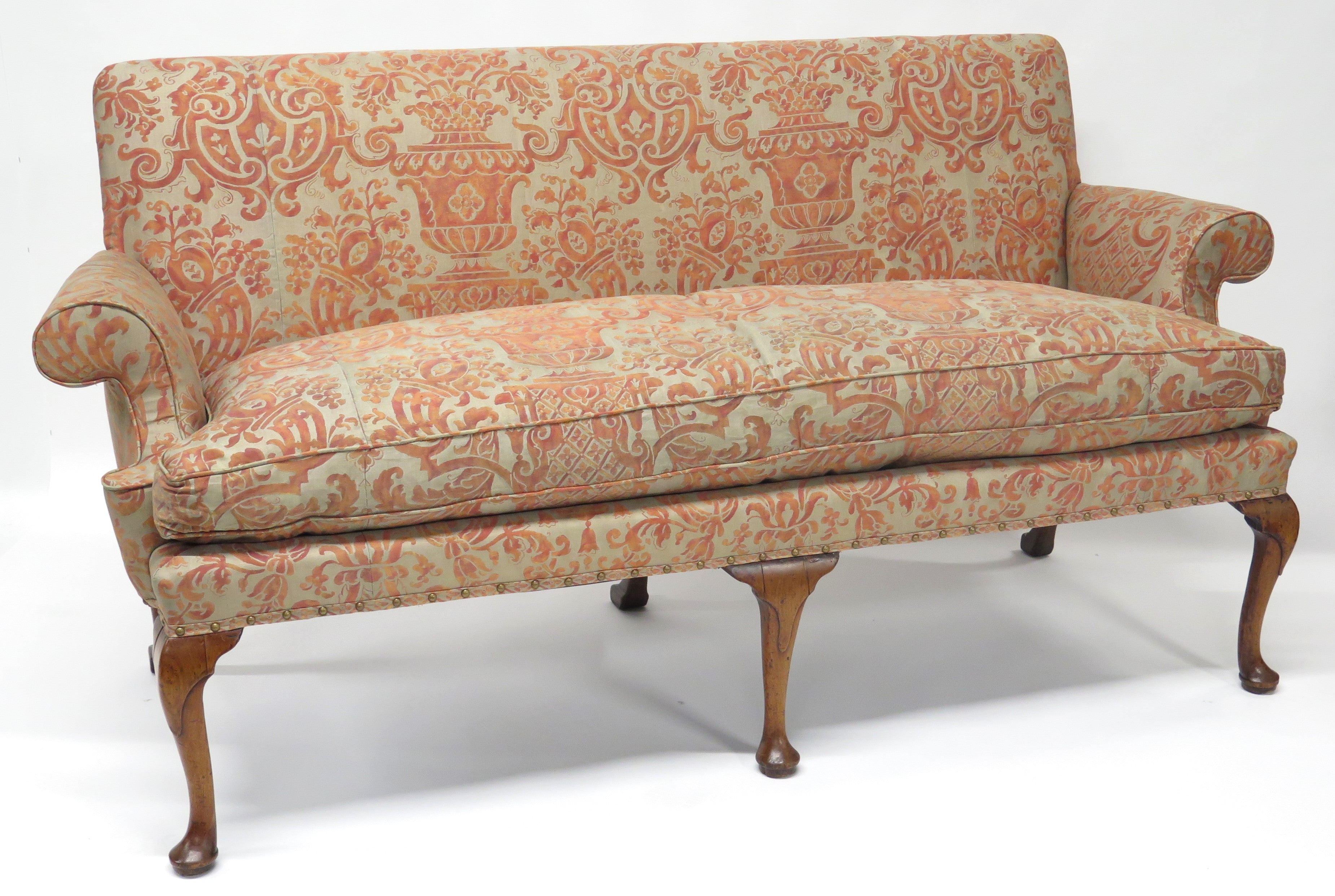 Period George II Settee Covered in Fortuny Carnavelet 5205