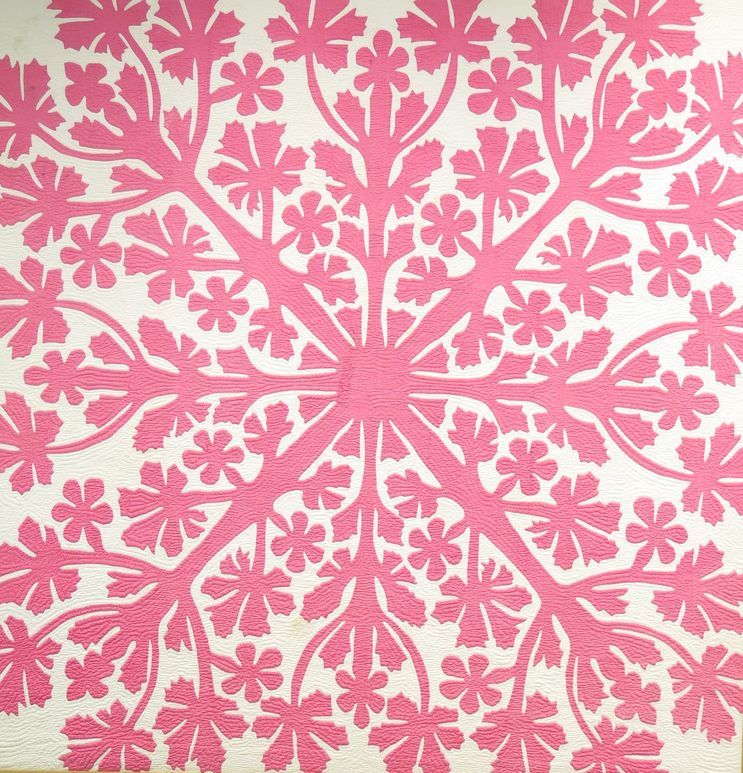 Beautiful Pink and White Hawaiian Applique Quilt