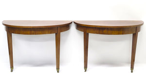 Pair of Walnut Directoire Demi-lune Console Tables