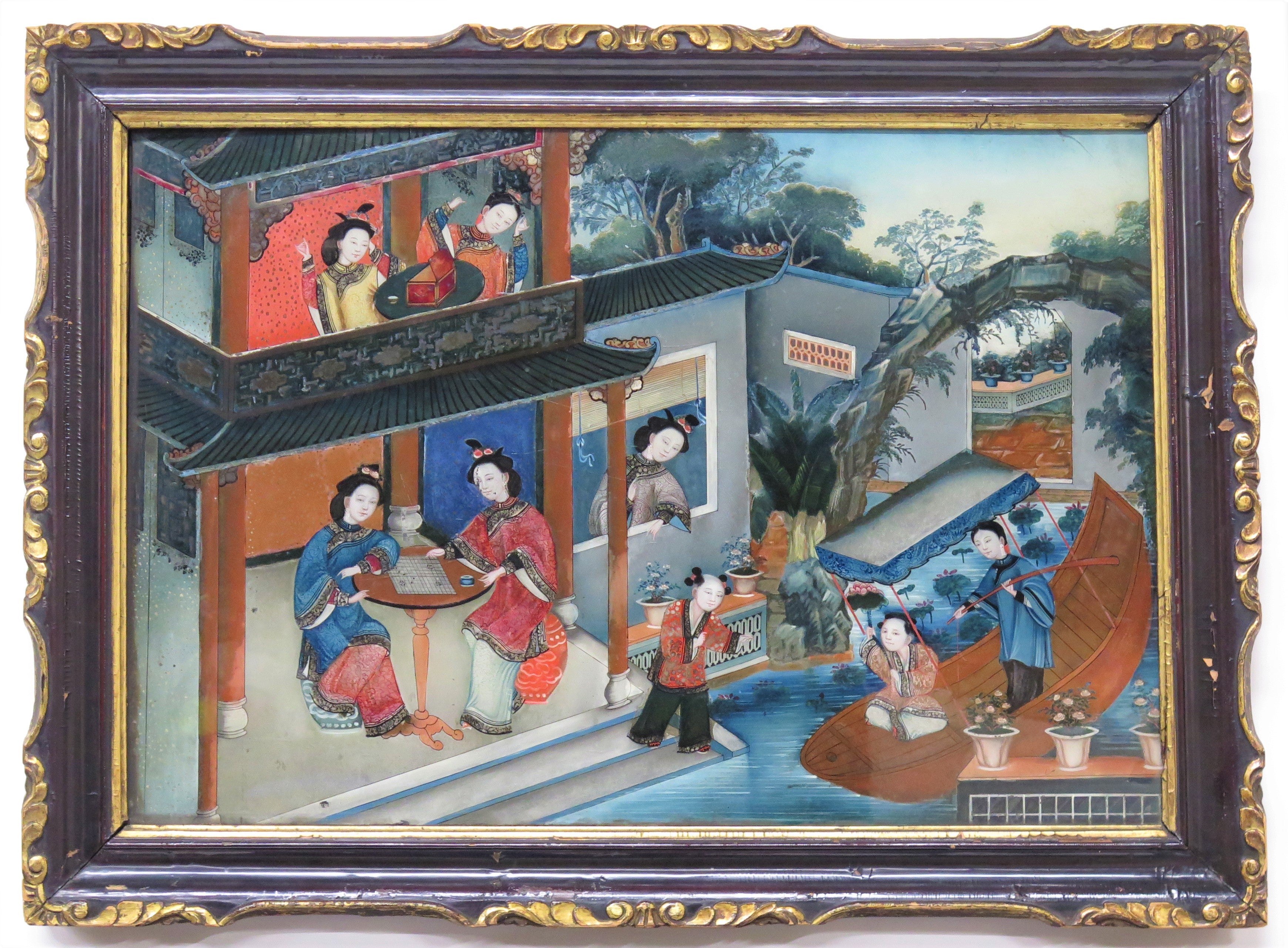 Pair of Fine Chinese Export Reverse Paintings on Glass, Circa 1830