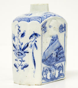 A Fine Pottery Painted Blue Pearlware Tea Canister with Profile of King George III