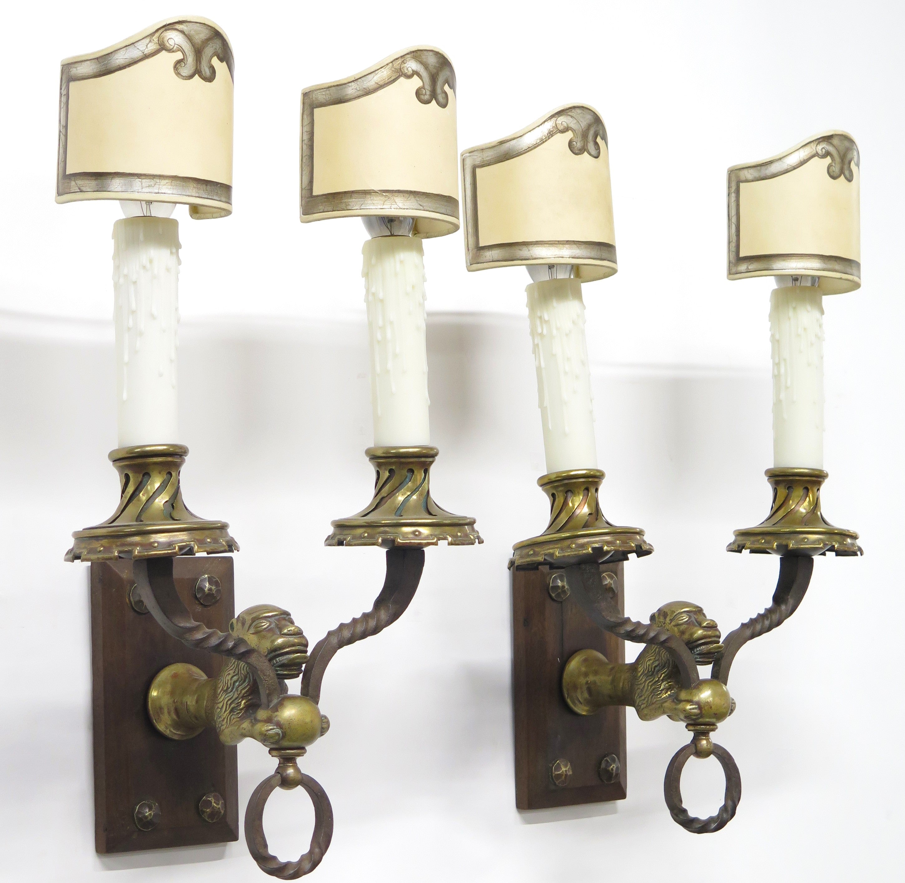 A Pair of Early 20th C. Hand Wrought Iron Two Light Sconces