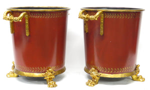 Pair of Large French Tole Red and Gilt Planters