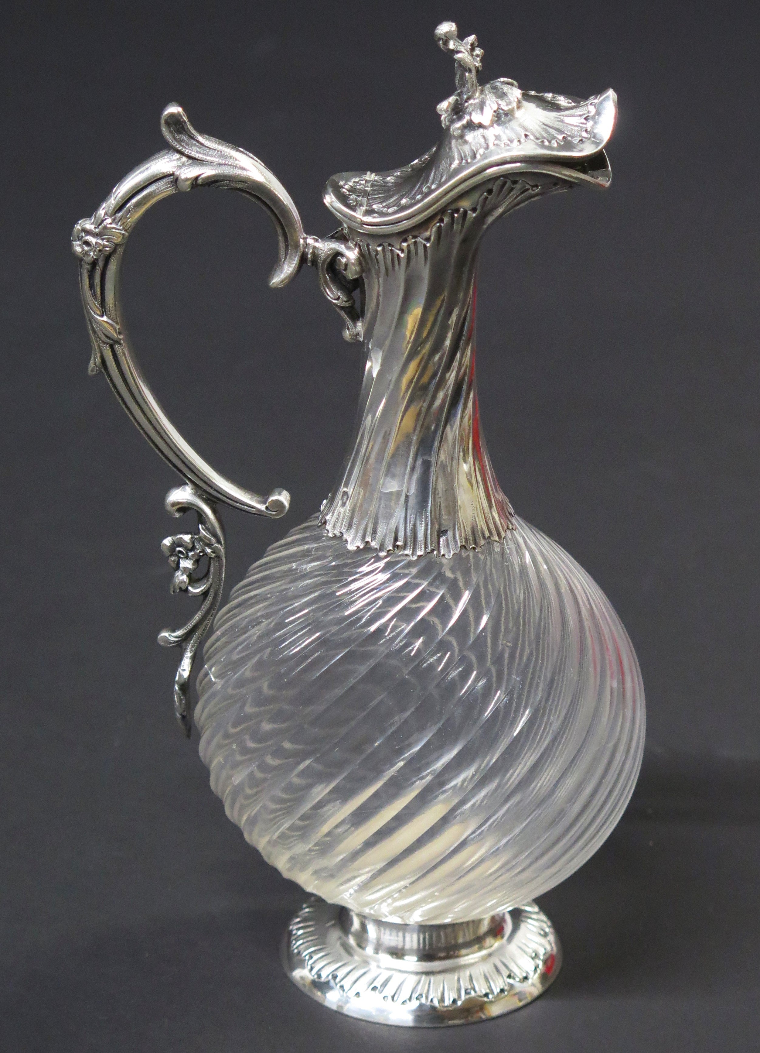 Antique French Sterling Silver Cut Crystal Claret Jug, Ewer