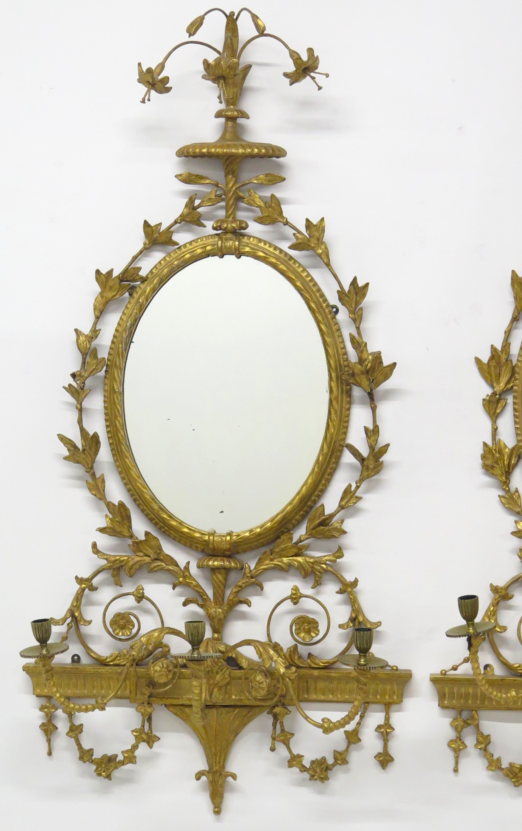 Pair of Georgian Revival Robert Adam-Style 3-Light Girandoles