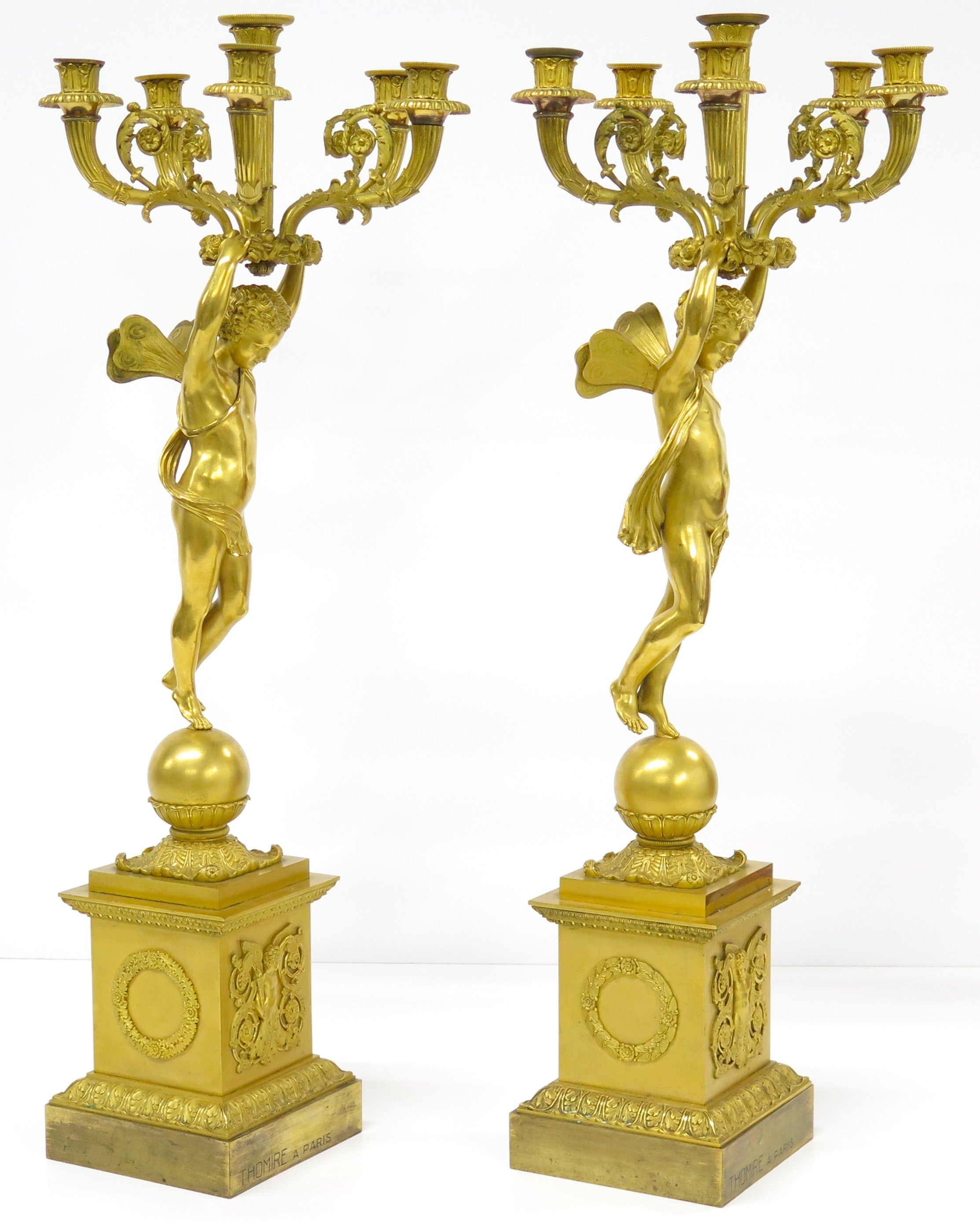 A Pair of French Empire Six Light Figural Candelabra