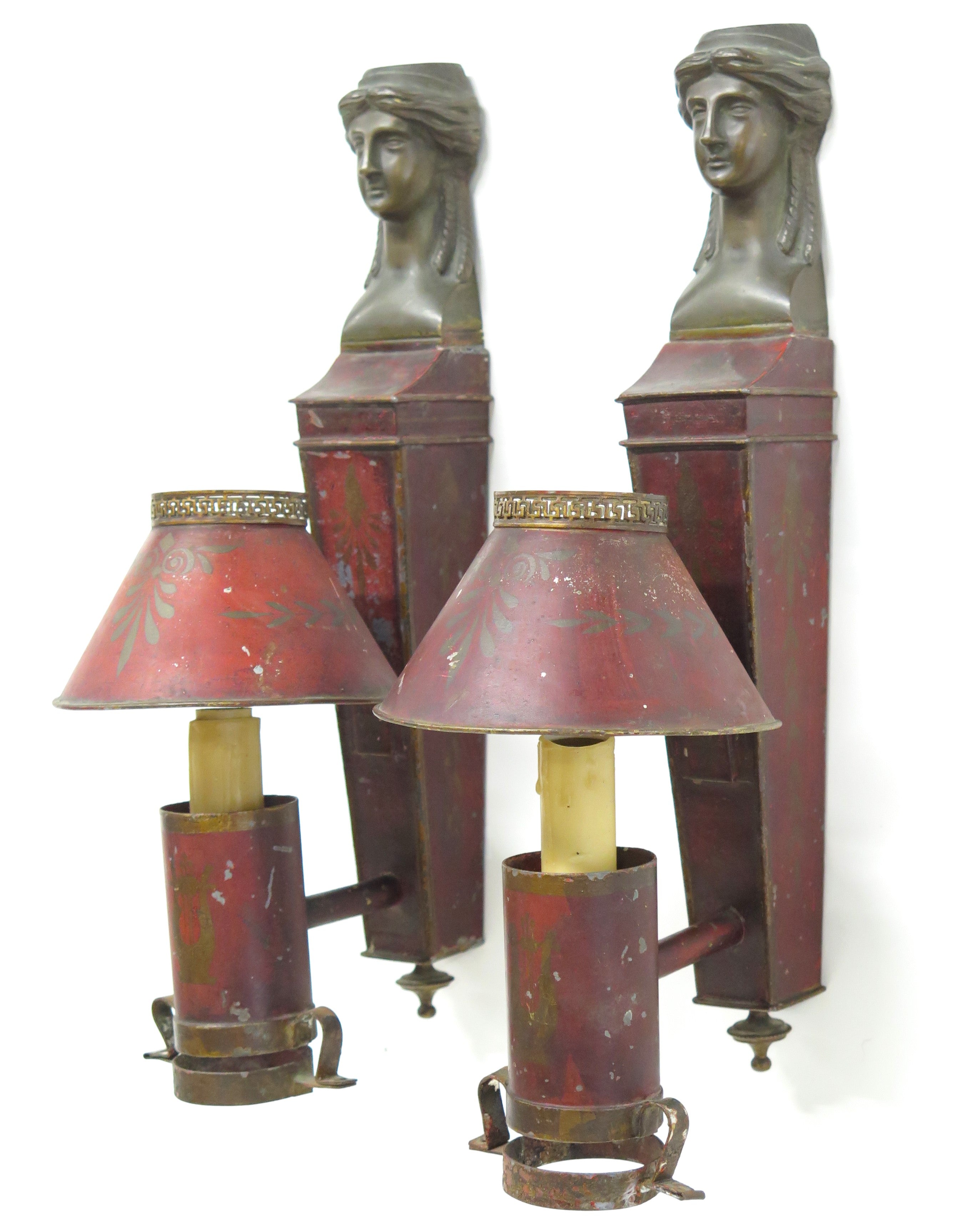 Pair of French Empire Tole Argand Wall Sconces