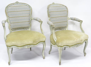 Pair of Carved and Painted Louis XV Fauteuils