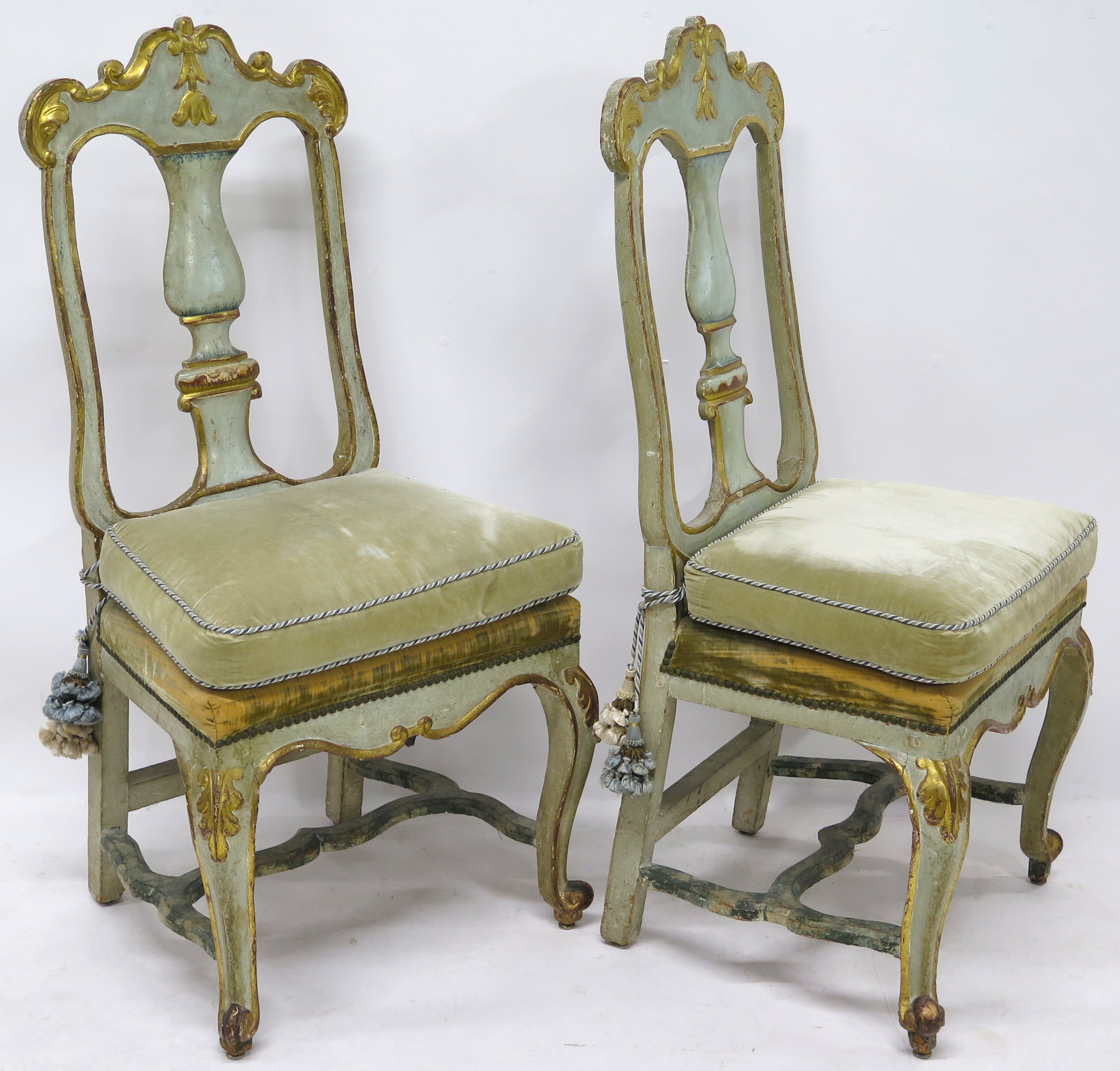 A Pair of 18th Century Paint and Parcel Gilt Italian Side Chairs