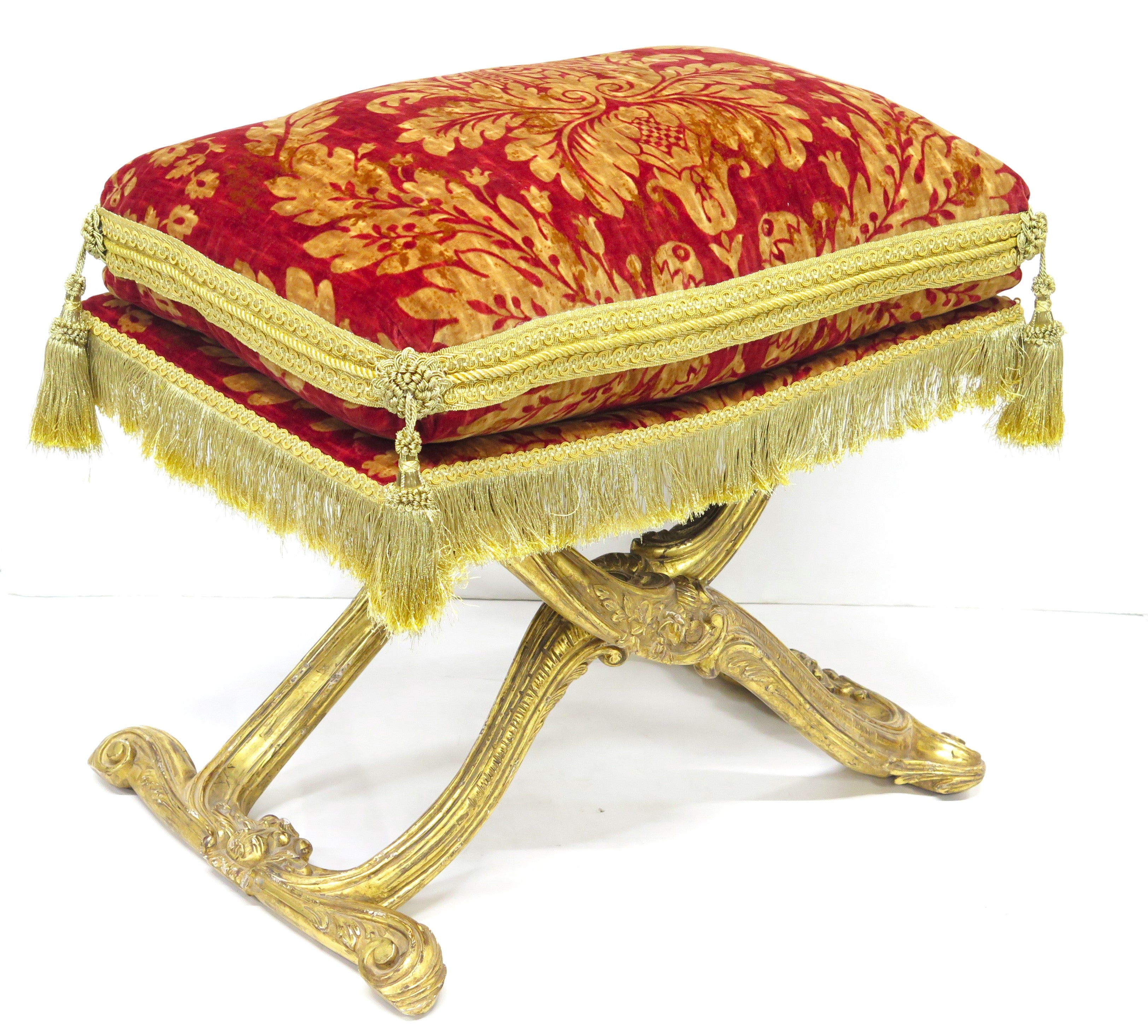 Louis XV-Style Giltwood X-Shaped Folding Stool / Curule Seat