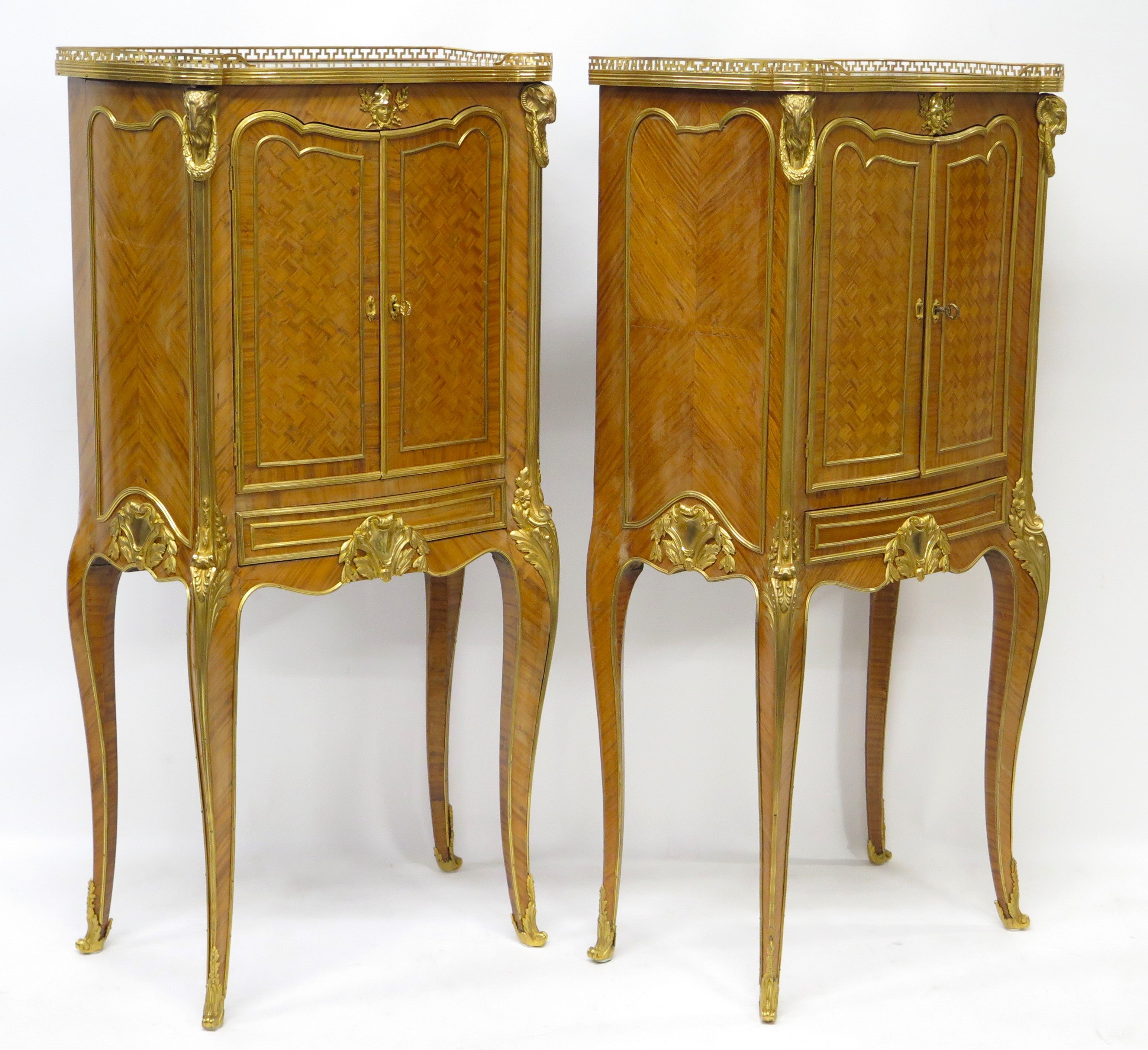 A Matched Pair of Louis XV / Transitional Ormolu-Mounted Parquetry Cabinets