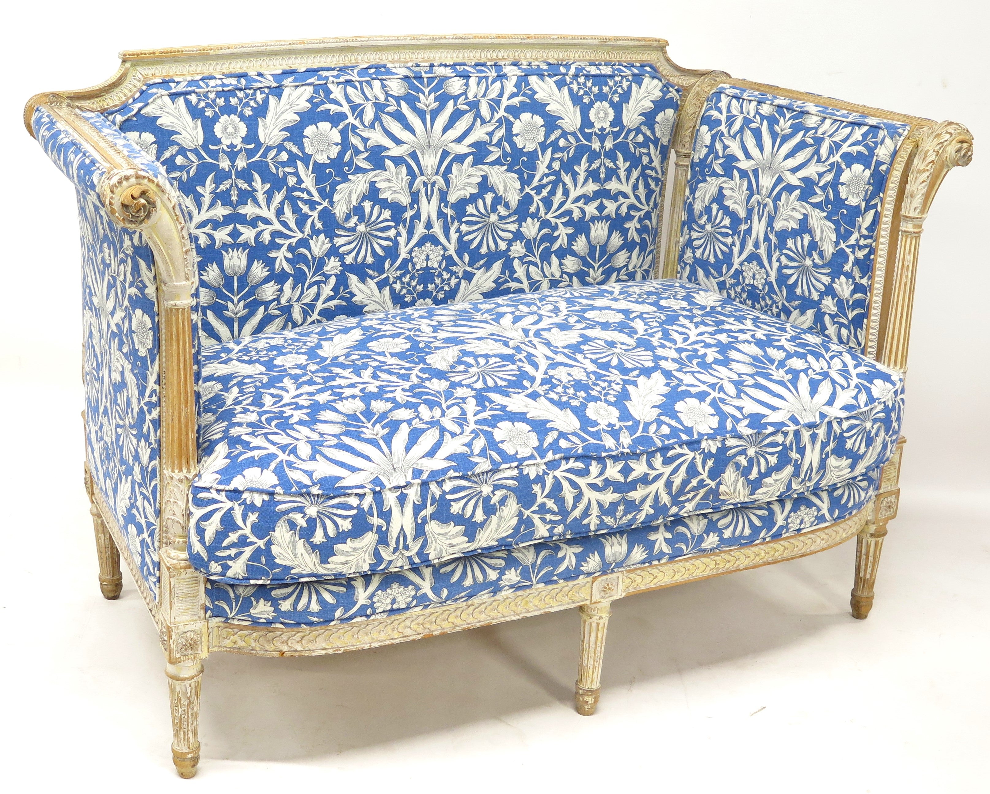 Directoire-Style Sofa with Carved and Painted Frame