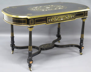 Napoleon III Center Table with Bone, Mother of Pearl, and Brass Inlay