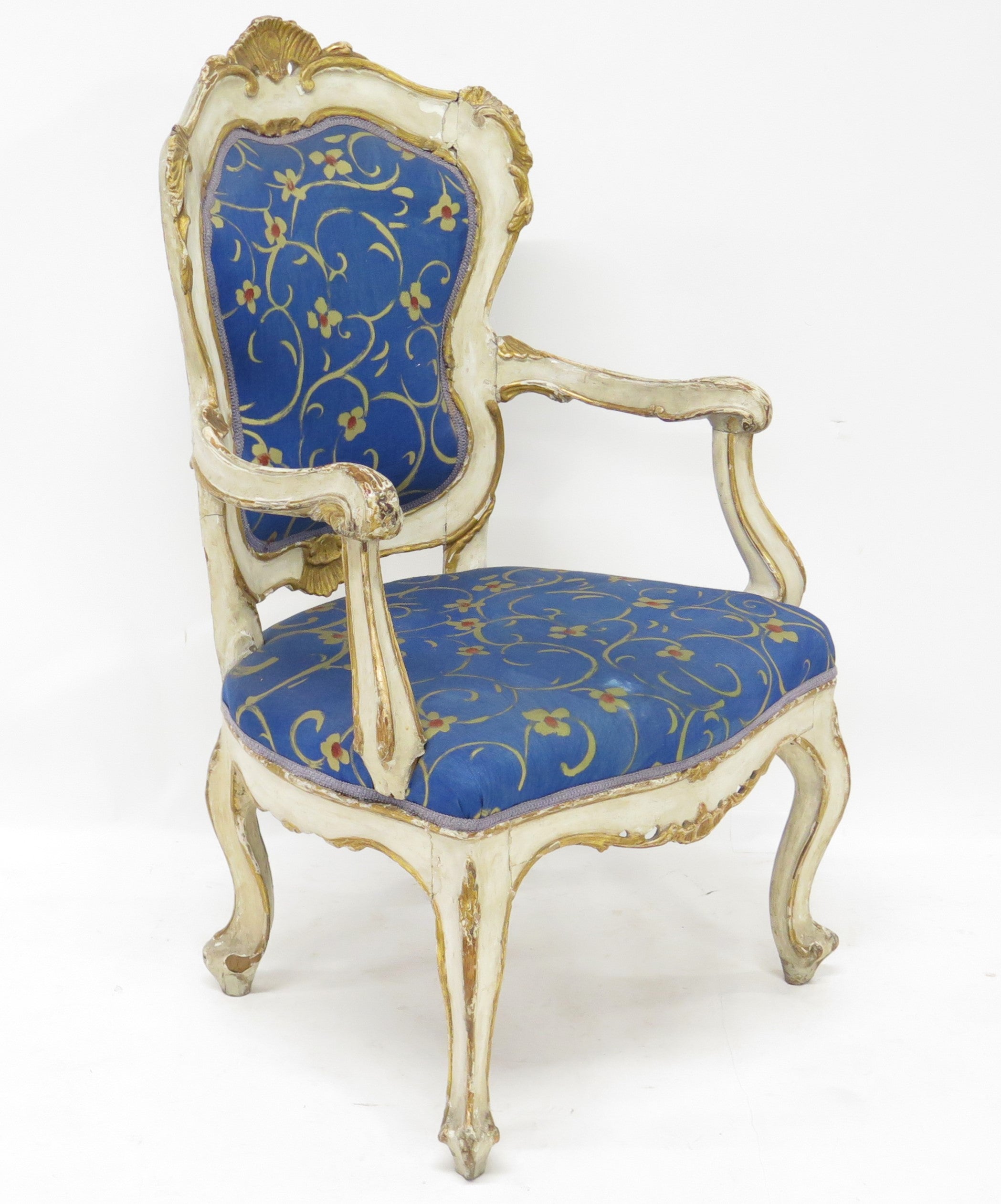 A 19th Century Venetian Painted and Parcel Gilt Arm Chair in the Rococo Style