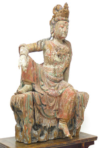 Large Carved Wood Chinese Water-Moon Guanyin