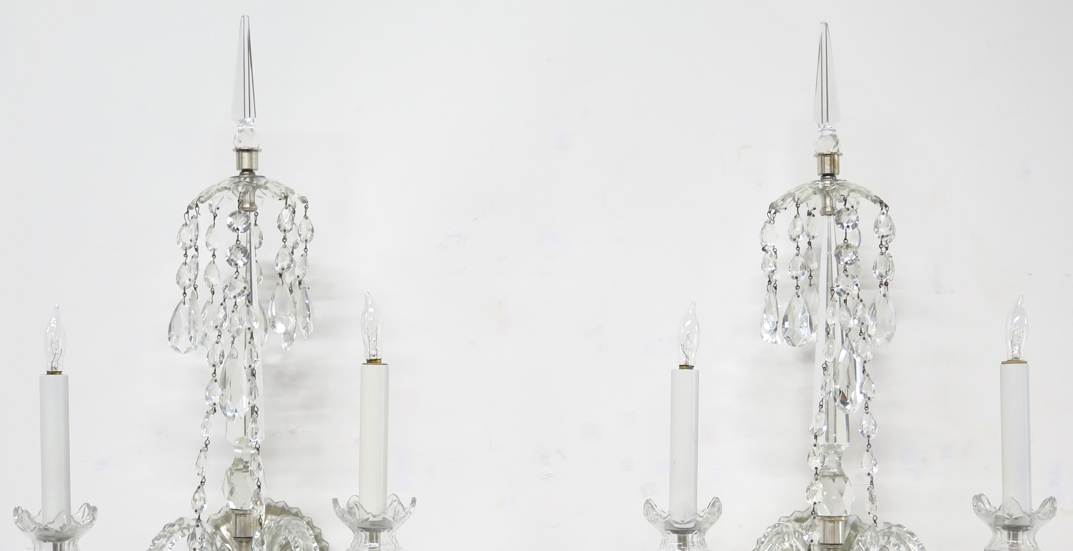 A Large Scale Pair of Georgian Design Two Light Crystal Sconces