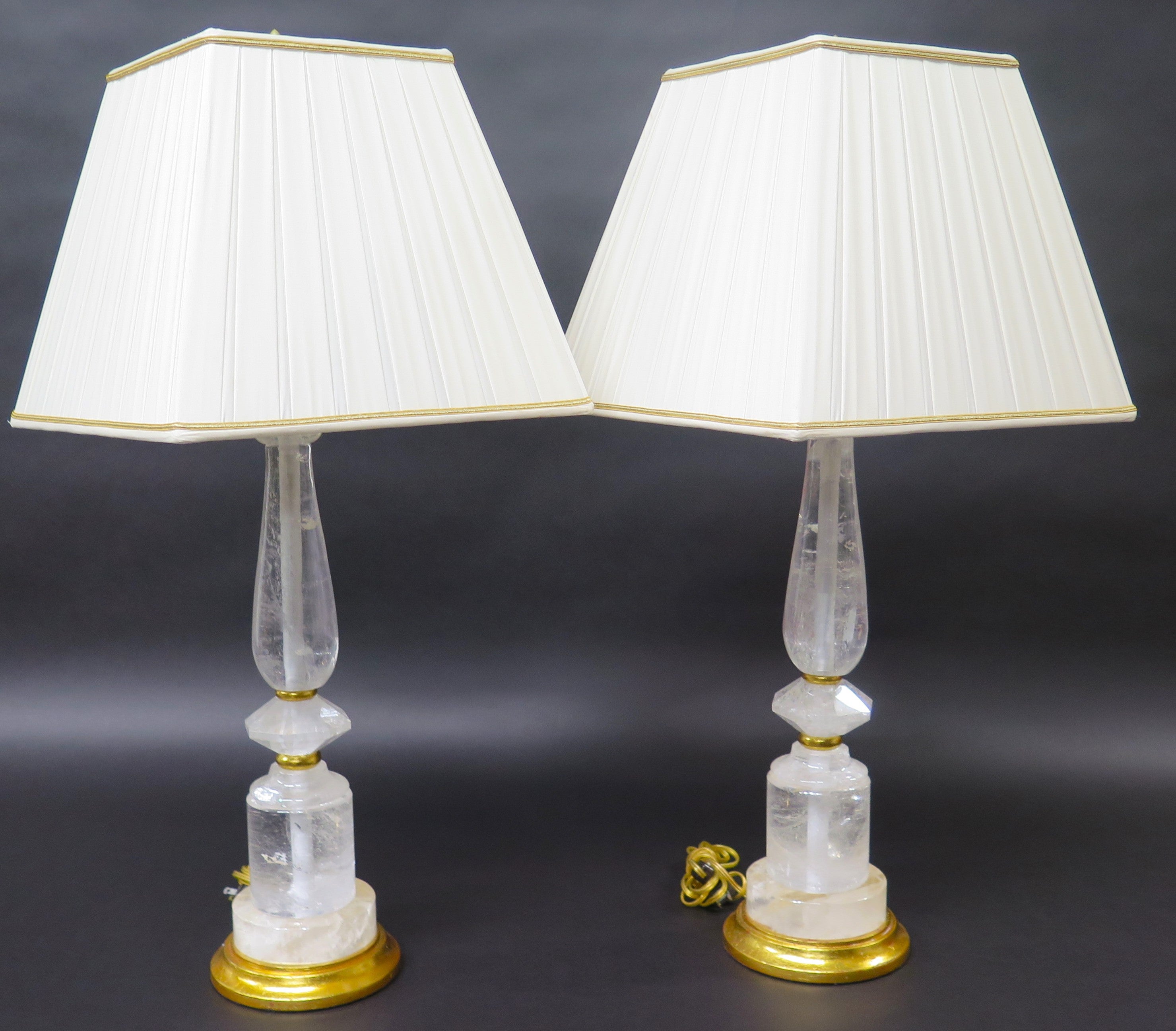 A Pair of Rock Crystal and giltwood Lamps