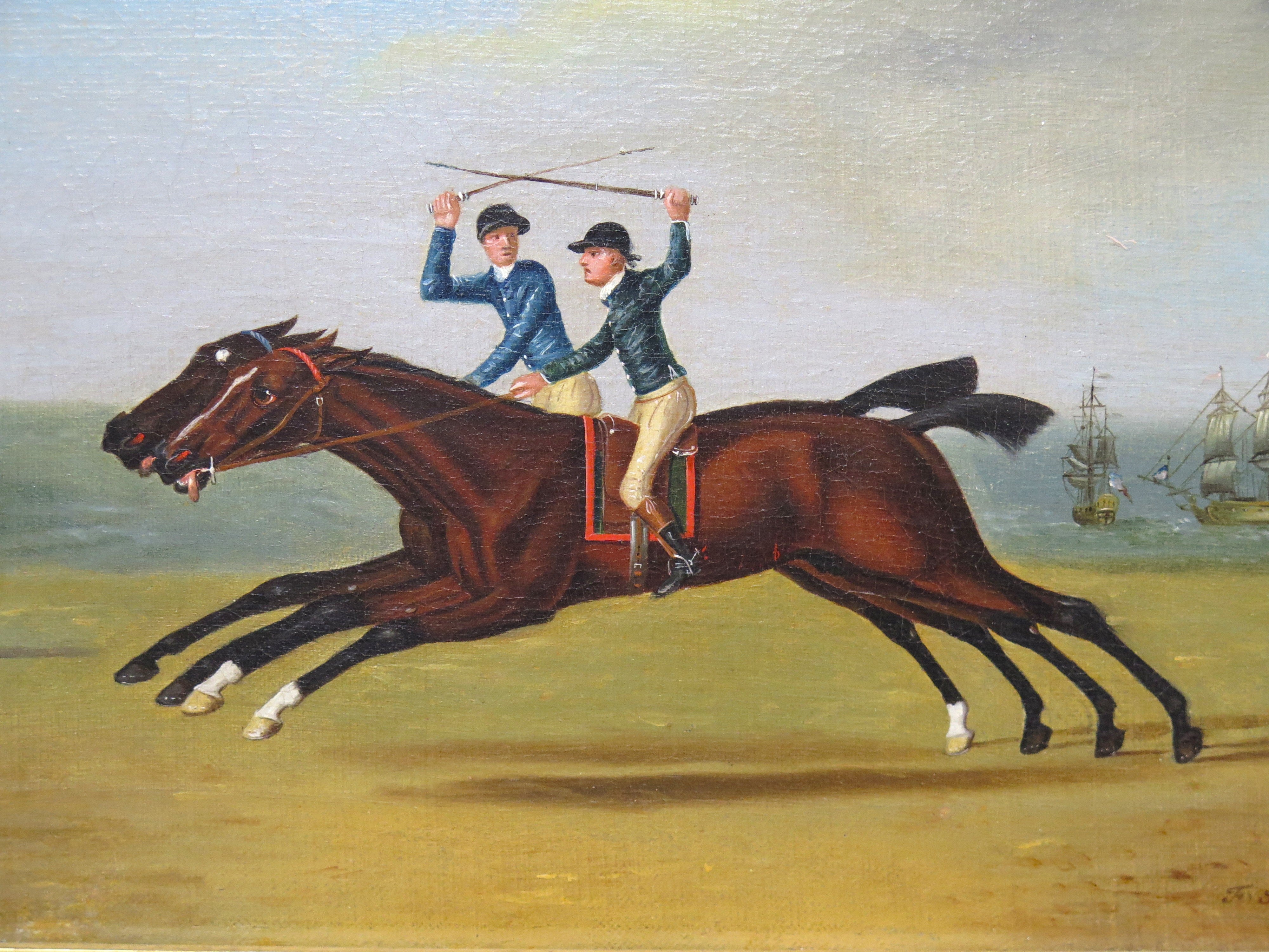 Late Georgian Oil on Canvas Horses with Jockeys