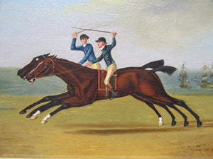 Late Georgian Oil on Canvas Horses with Jockeys