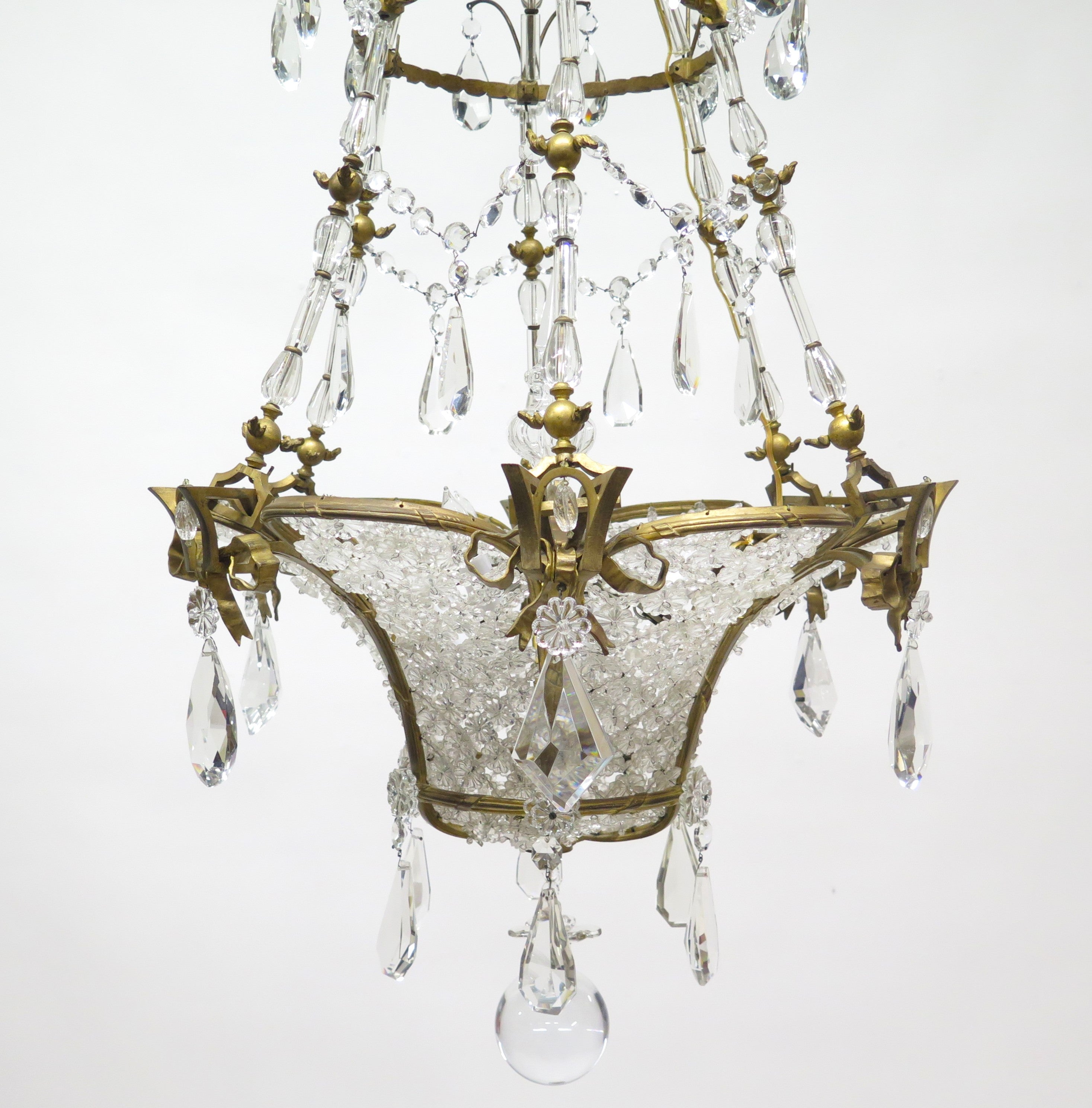 19th Century French Gilt Bronze and Crystal Basket  Shaped Chandelier