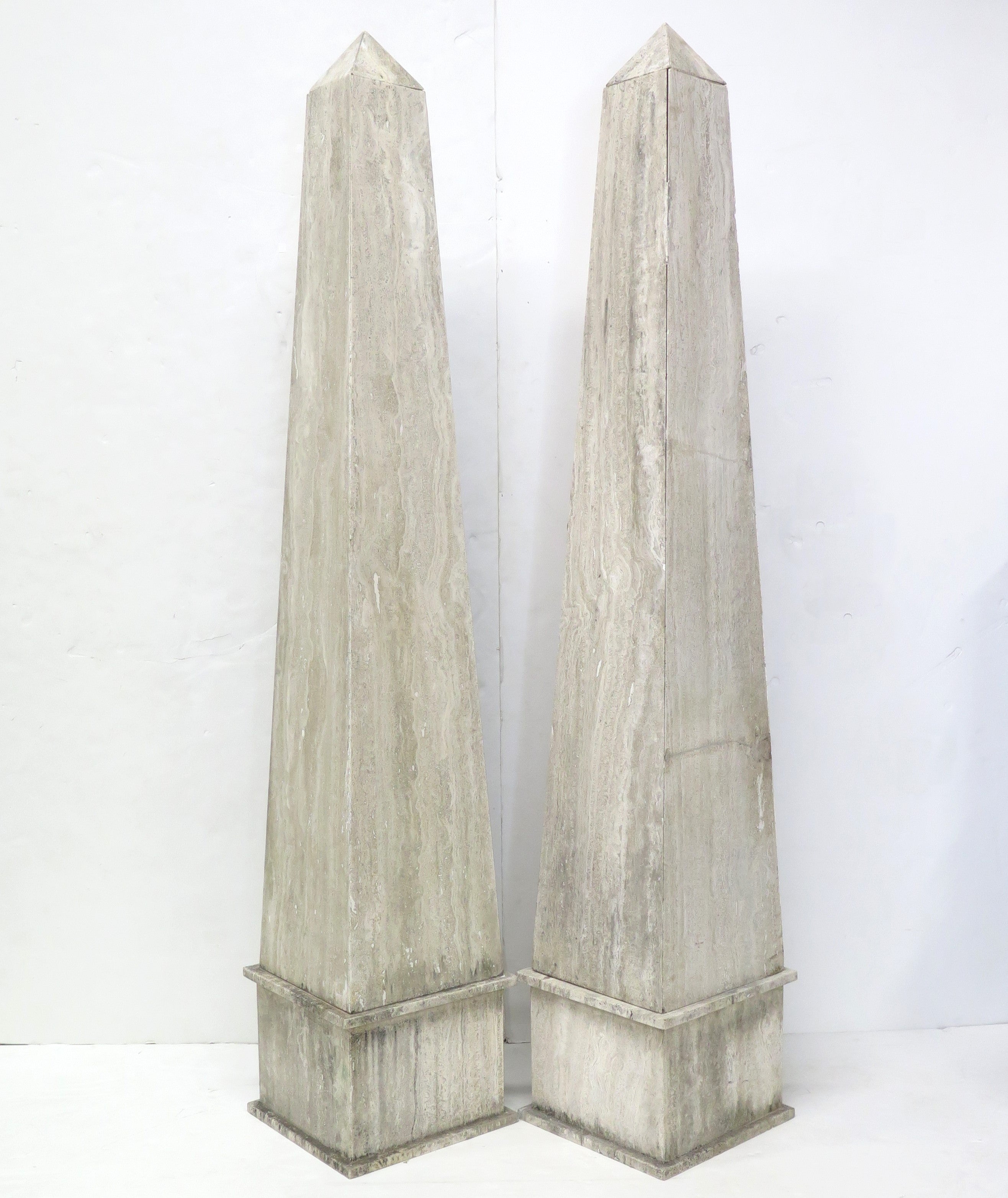 A Pair of Italian Travertine Obelisks