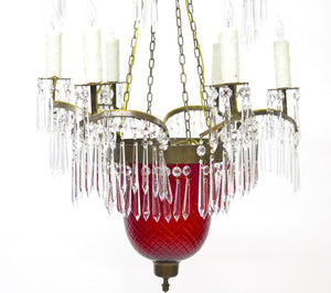 Russian Crystal and Cranberry Glass Hurricane Chandelier