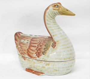 Chinese Hand-Painted Tureen in the Form of a Goose