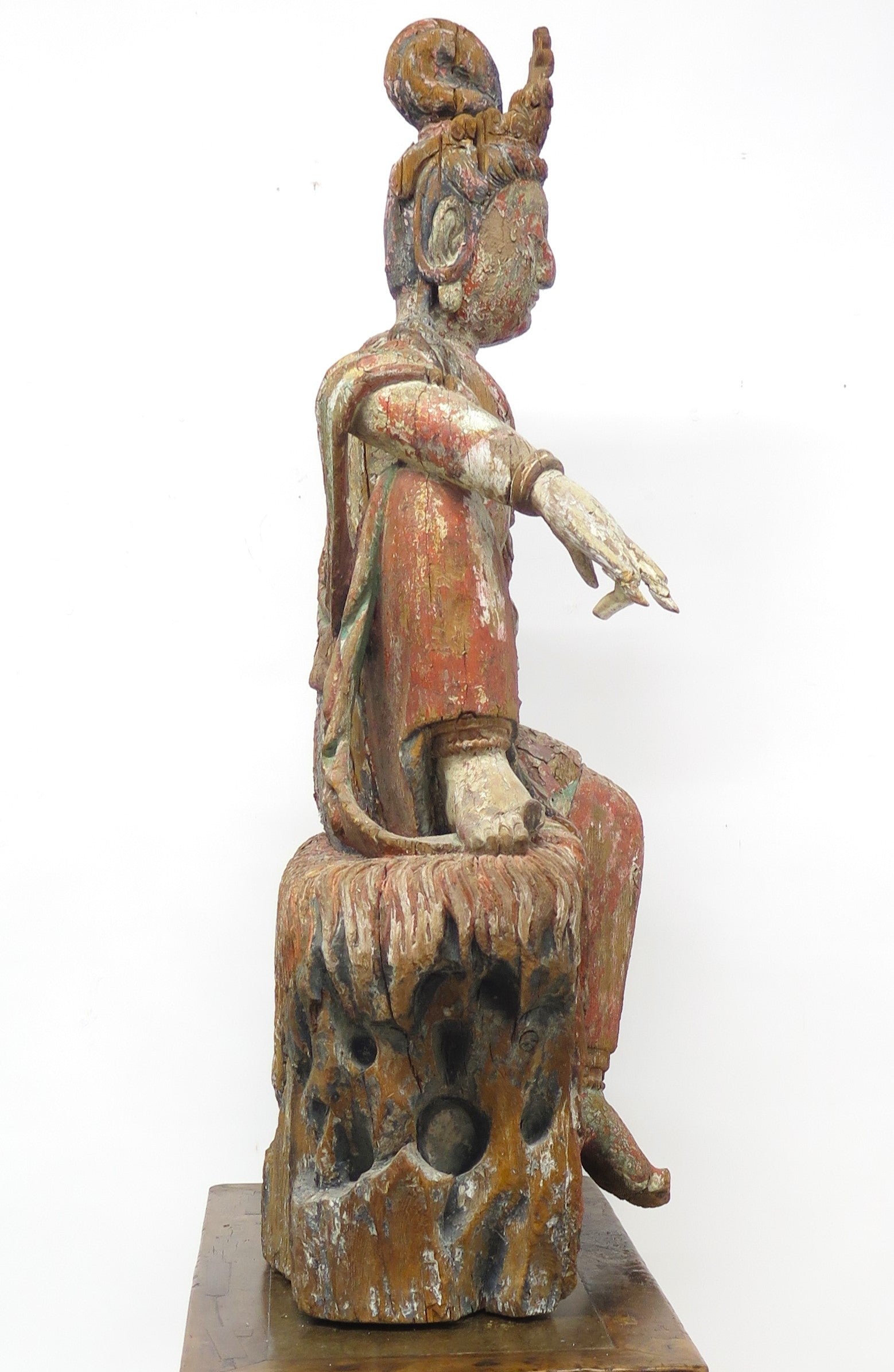 Large Carved Wood Chinese Water-Moon Guanyin