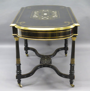 Napoleon III Center Table with Bone, Mother of Pearl, and Brass Inlay