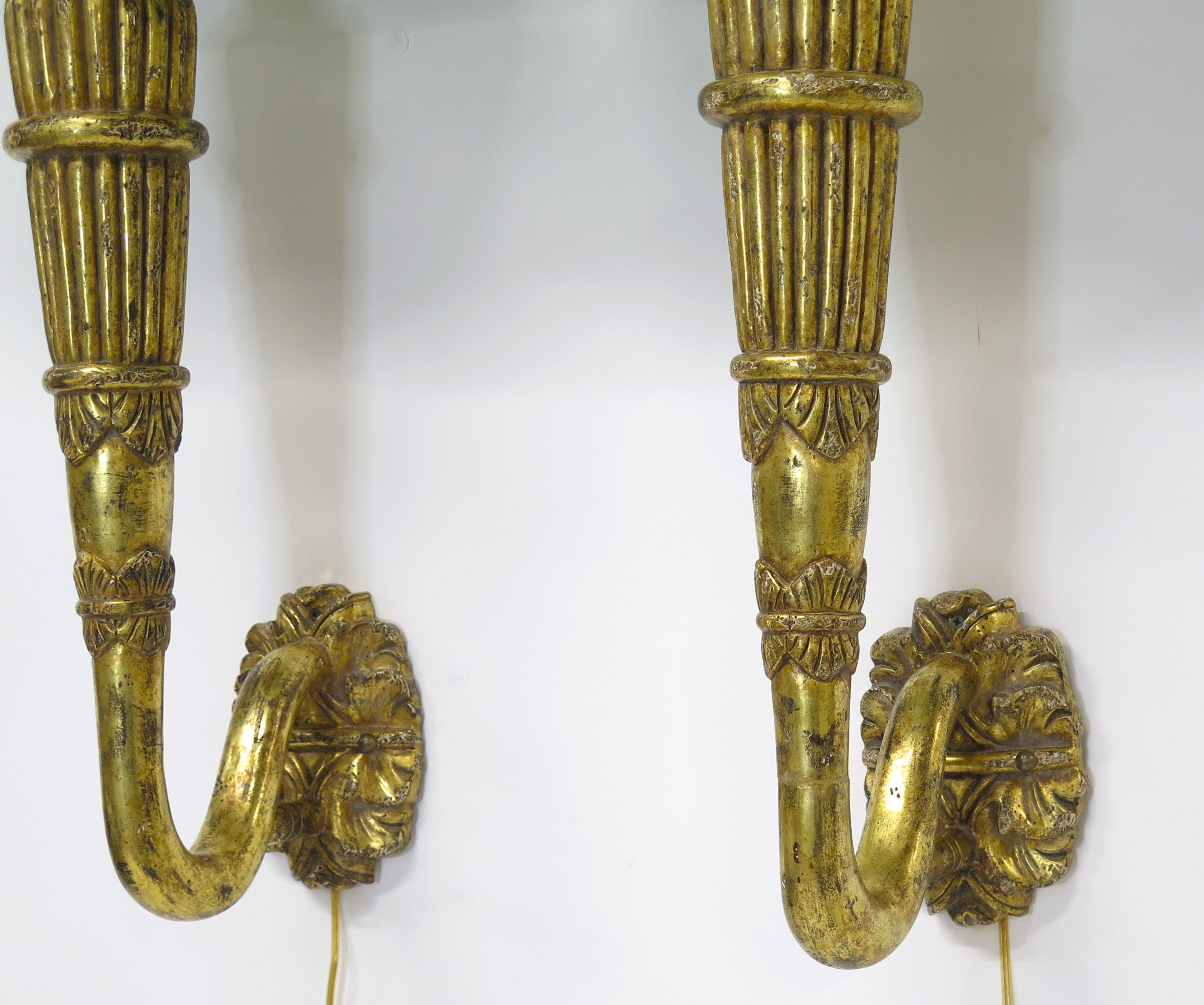 Pair of Art Deco Giltwood Sconces as Stylized Wall Torches