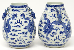 A Pair of Chinese Blue and White Gu form Vases