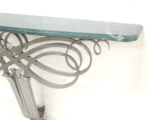 Art Deco Stainless Steel and Marble Console Table in the Manner of Raymond Subes