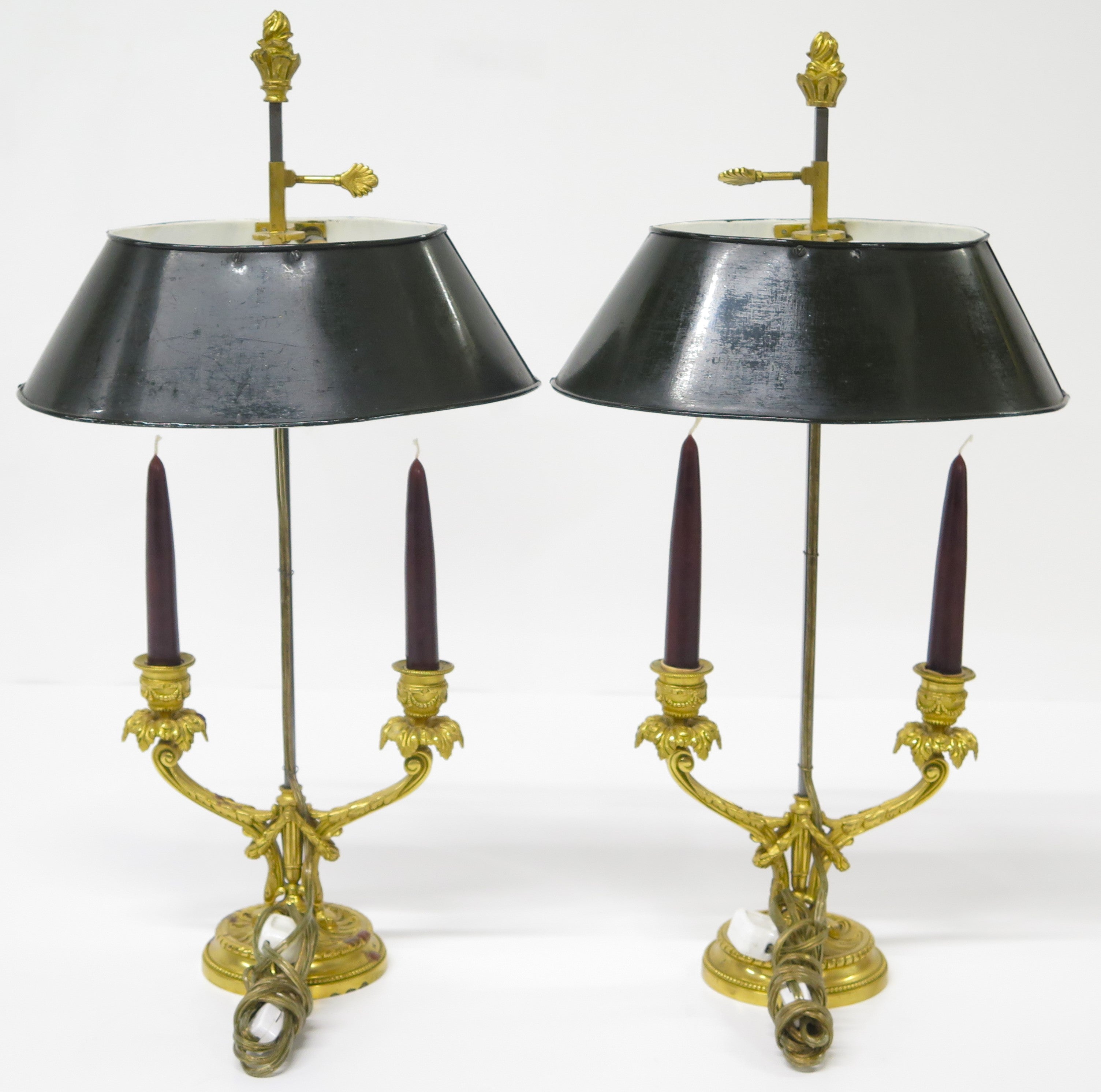 A Pair of Louis XV Style Ormolu Two-Light Bouillotte Lamps