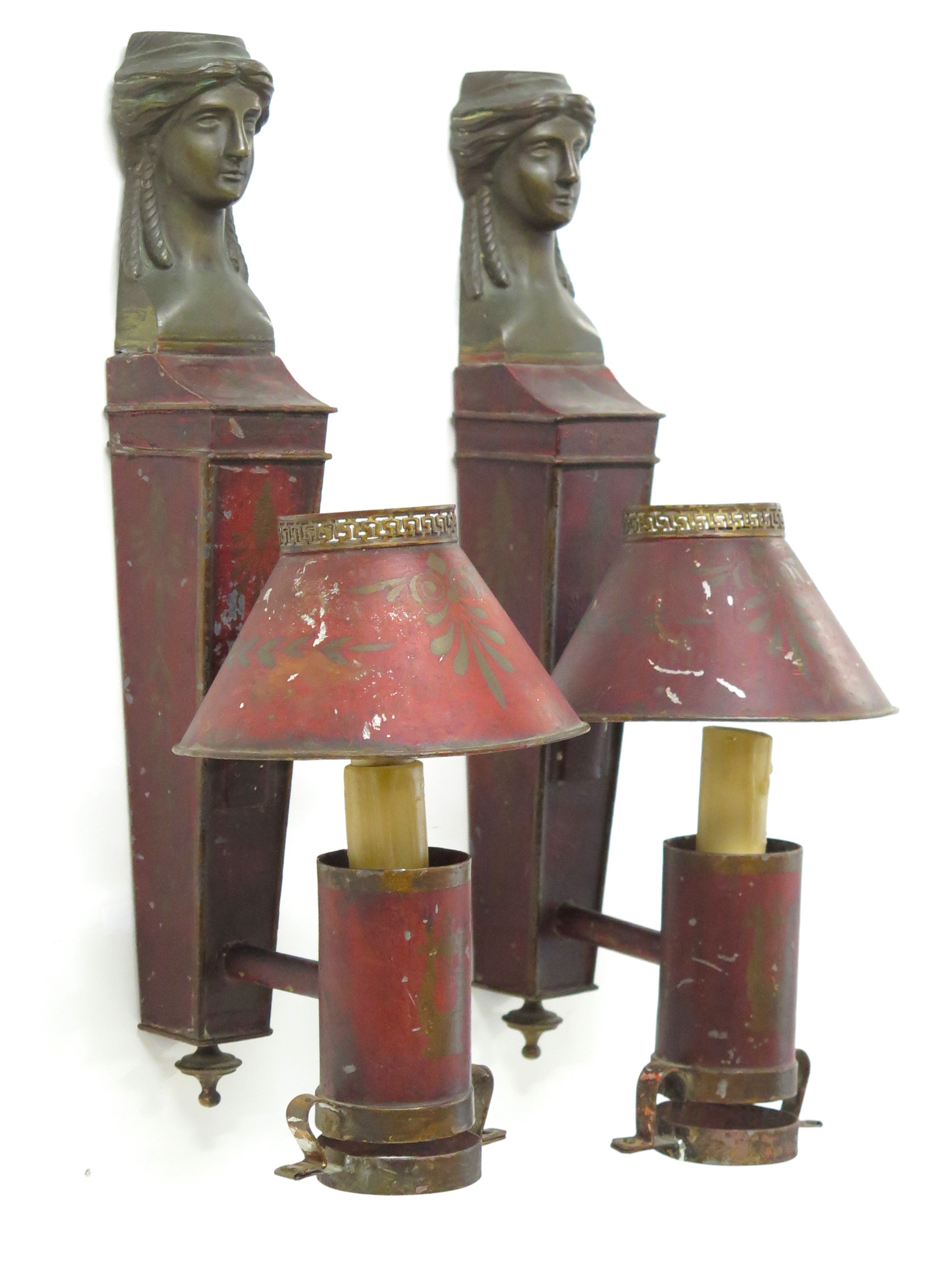 Pair of French Empire Tole Argand Wall Sconces
