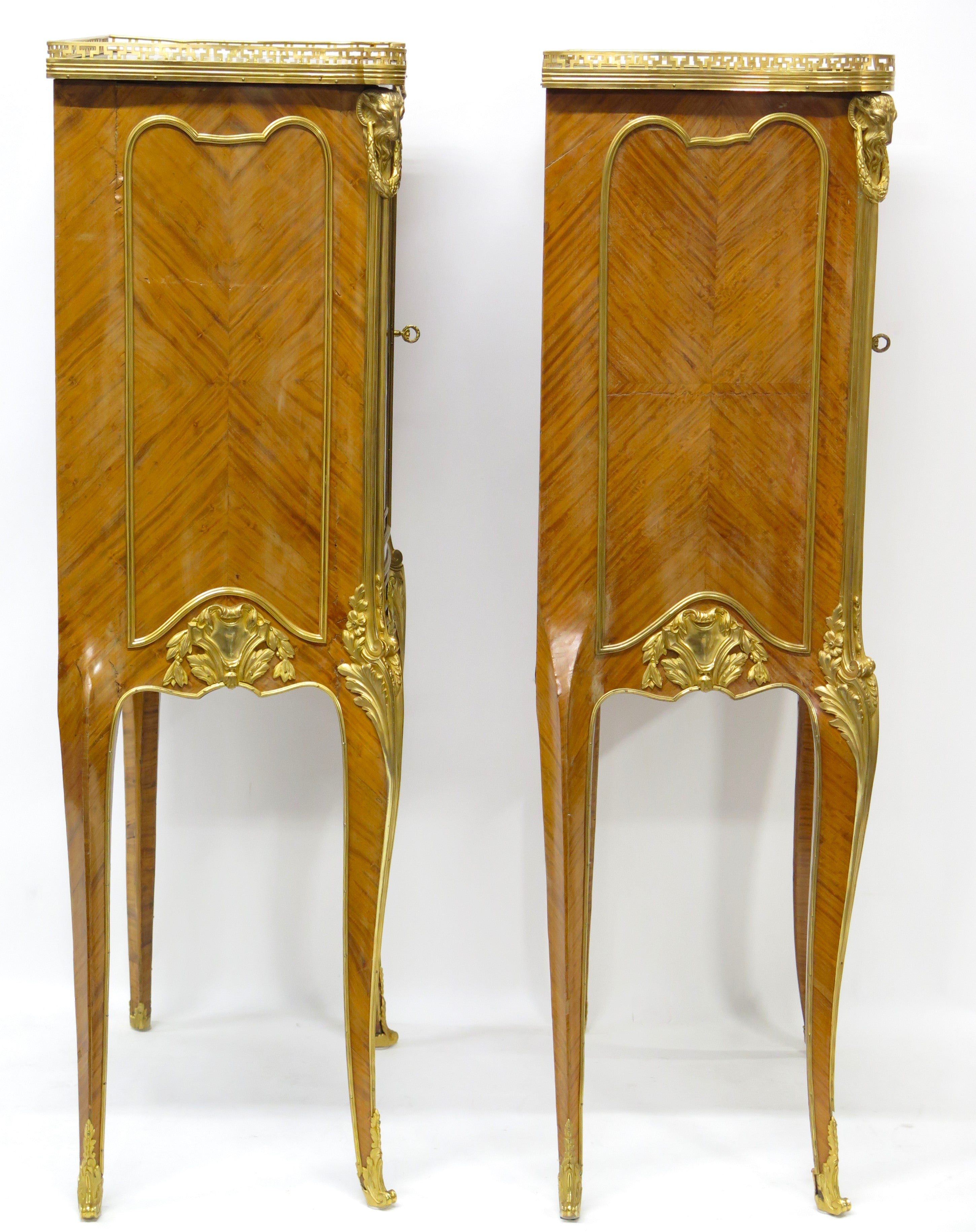 A Matched Pair of Louis XV / Transitional Ormolu-Mounted Parquetry Cabinets